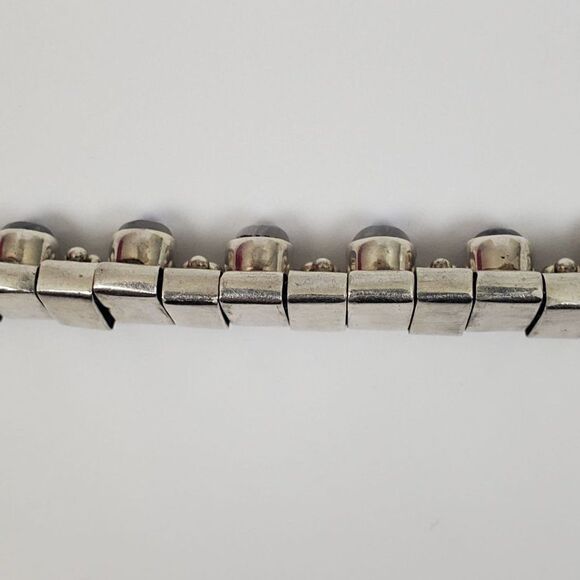 Sterling Silver 925 Opalite Glass Cabochon Panel Bead Link Bracelet Chunky 7.25" - Picture 8 of 15